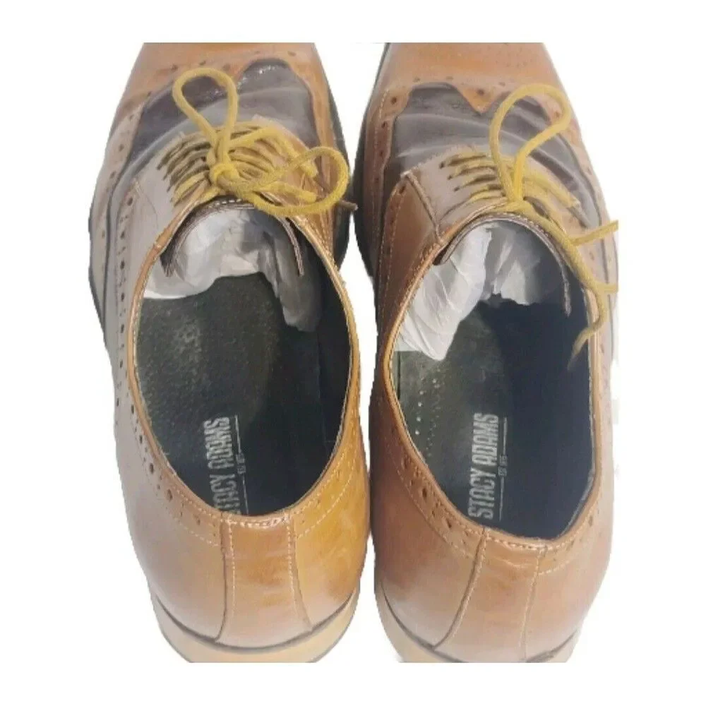 Sz 11.5 Stacy Adams Tinsley Wingtip Oxford Mens Lace Up Leather Tan 25092 DAMAGE